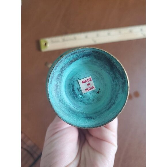 Vintage Solid Brass & Enamel Blue Mini Vase & Pitcher Made In India‎ 5.5" - Picture 4 of 10